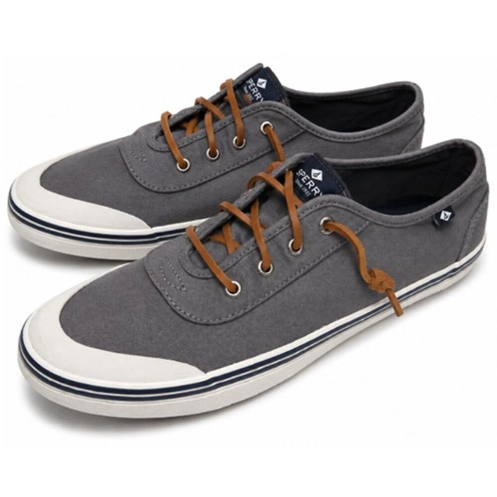 Sperry Crest Vibe Gray Canvas Sneakers Womens 12 Leather Lace Boat Shoes NWOT